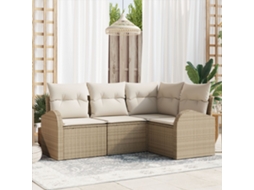 Conjunto De Sofá De Jardim De 4 Peças Com Almofadas Bege Em Rattan Polipropileno Lovely Home