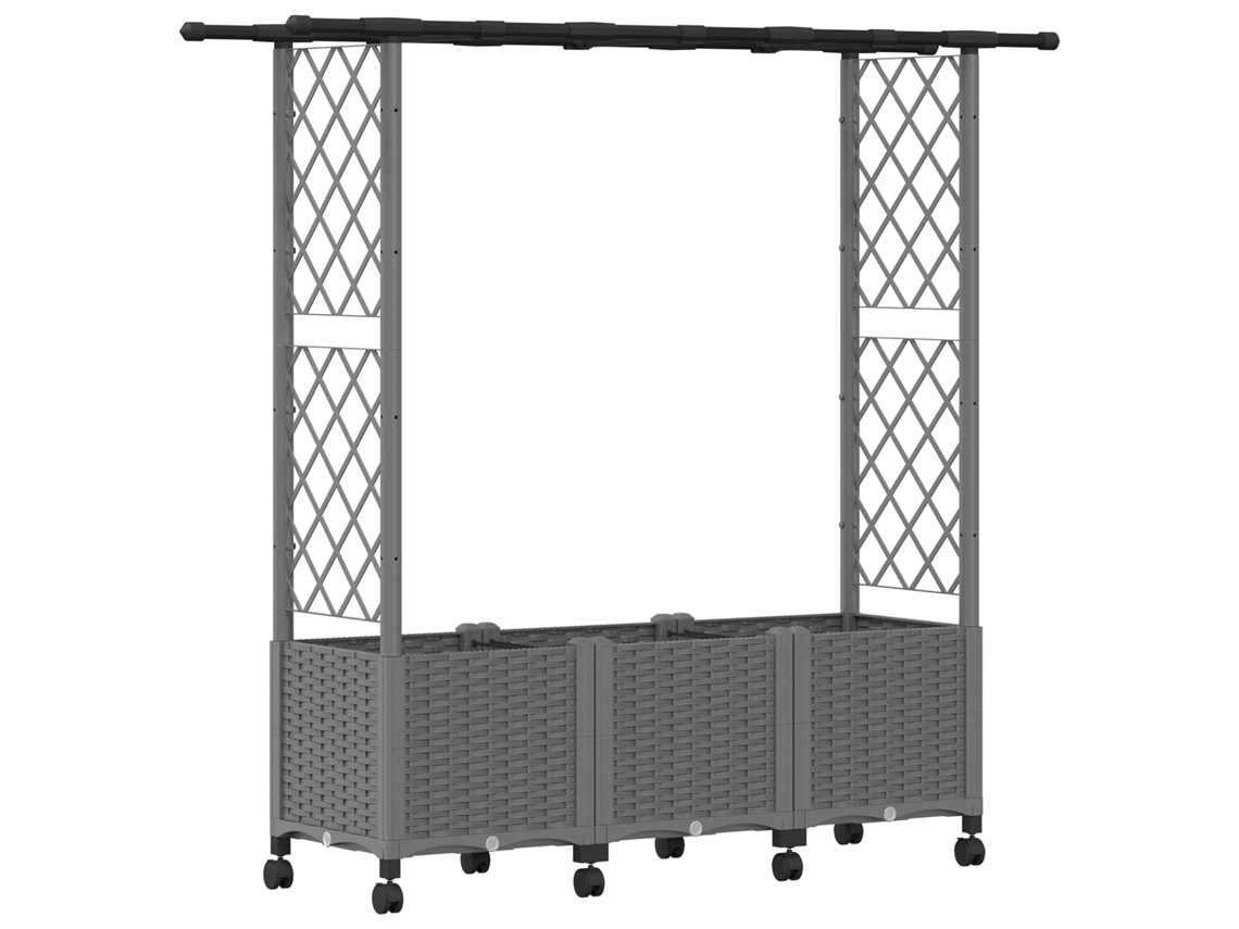 Vidaxl Cama Elevada Com Treliça E Telhado Cinzento-claro Pp