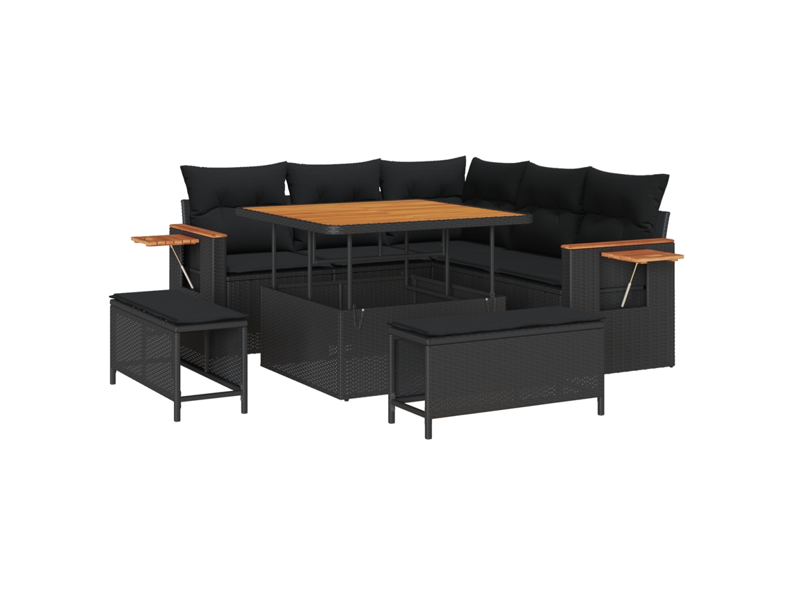 Conjunto 9 Conjunto De Sofá De Jardim Vidaxl Preto Vime Pe (219 X 219 X 85 Cm)