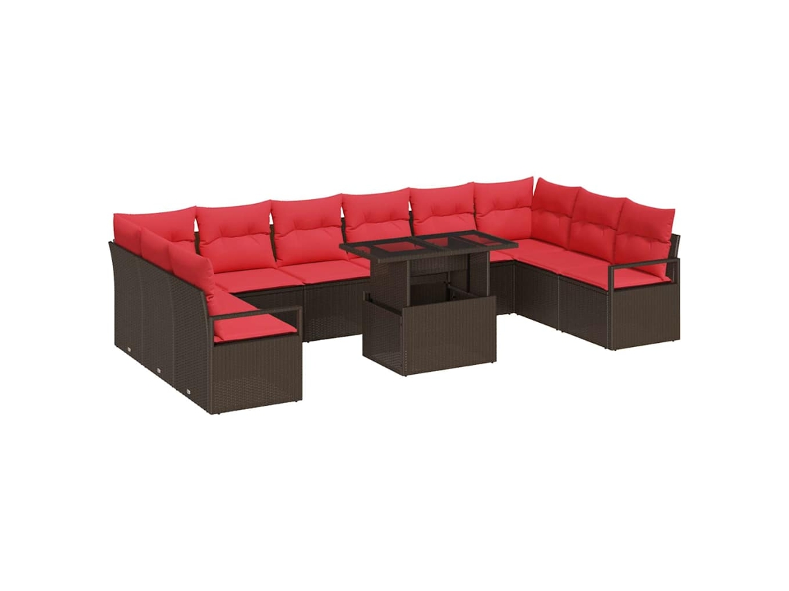Maison Exclusive - Conjunto De Sofá De Jardim 11 Pcs Marrom E Vermelho Vime Pe