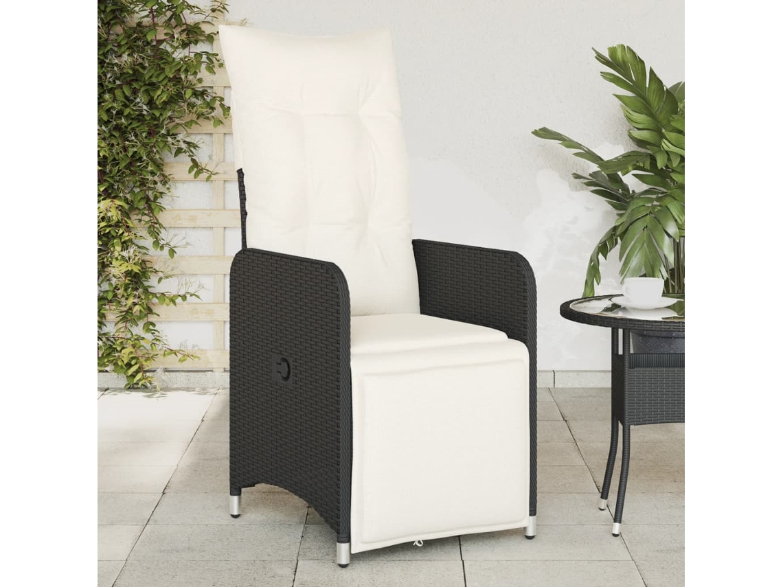 Vidaxl Cadeira De Jardim Reclinável C/ Almofadões Vime Pe Preto