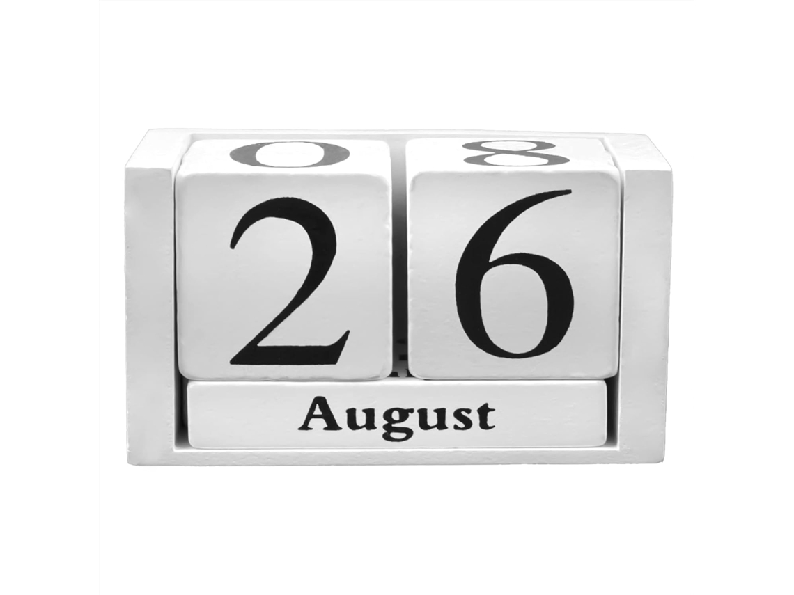 Calendário de Mesa Vintage em Madeira Branca, Estilo Rústico Chique, com Blocos de Madeira BRILVIBERA