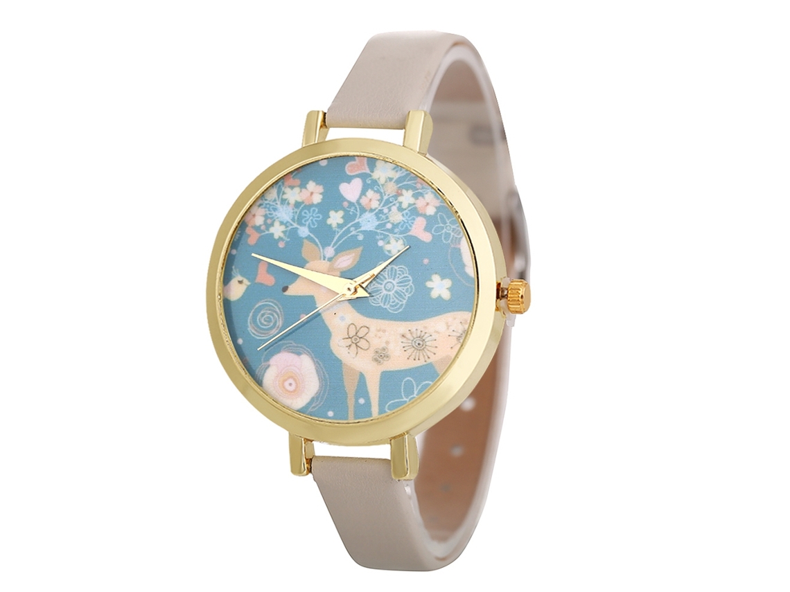 Relógio de Pulso Feminino de Quartzo com Pulseira Pu Estilo Moderno Bege