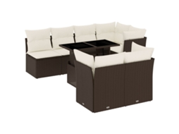 Conjunto 8 sofás de jardim c/ almofadões VIDAXL vime PE castanho