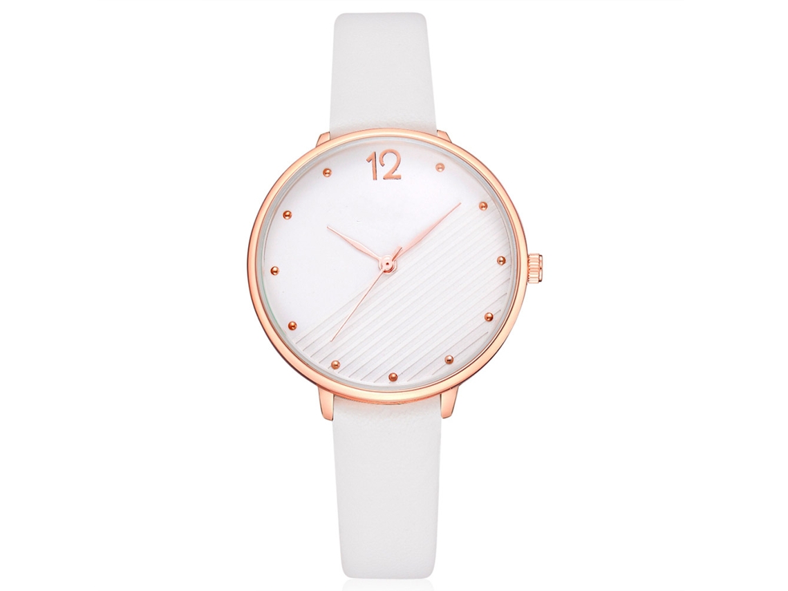 Relógio de Pulso Feminino Disu Estilo Casual Analógico de Quartzo com Pulseira de Pu Branco