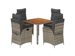 Conjunto 5 de jantar p/ jardim c/ almofadões VIDAXL vime PE cinza
