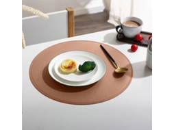 Individual De Mesa Redondo Em Pele Sintética - Tapete De Cor Sólida Para Café E Mesa De Cozinha