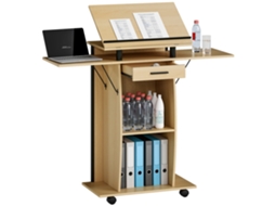 Suporte de púlpito móvel BTFORUS com asas dobráveis, mesa para notebook, gaveta e prateleiras, visual carvalho