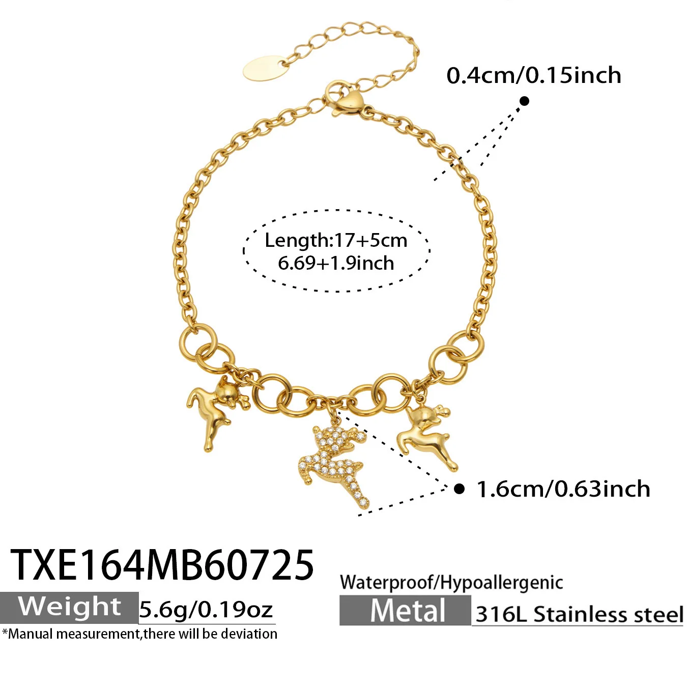 (pulseira Dourada) Colar/pulseira Com Pingente Em Formato De Veado, Estilo Moderno Com Micro-zircônias Cravejadas.