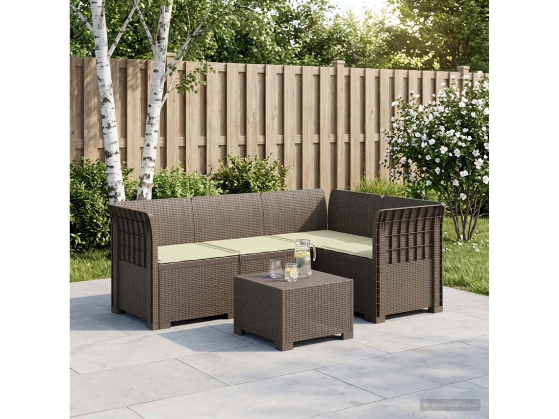 Vidaxl Sofá De Jardim Para 4 Pessoas Com Almofadas Visual Rattan Pp