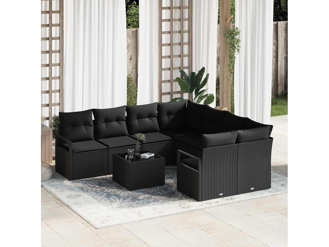 Vidaxl Conjunto De Sofás 9 Unid. 8-número De Lugares Preto Polirattan