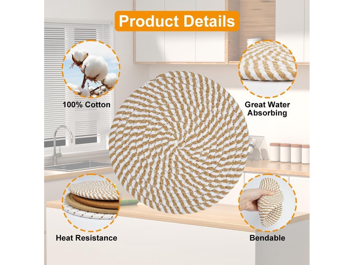 Conjunto de 4 Porta copos Resistentes Ao Calor, Versáteis, 4 Peças, Algodão, 18 Cm AQUAFORGE