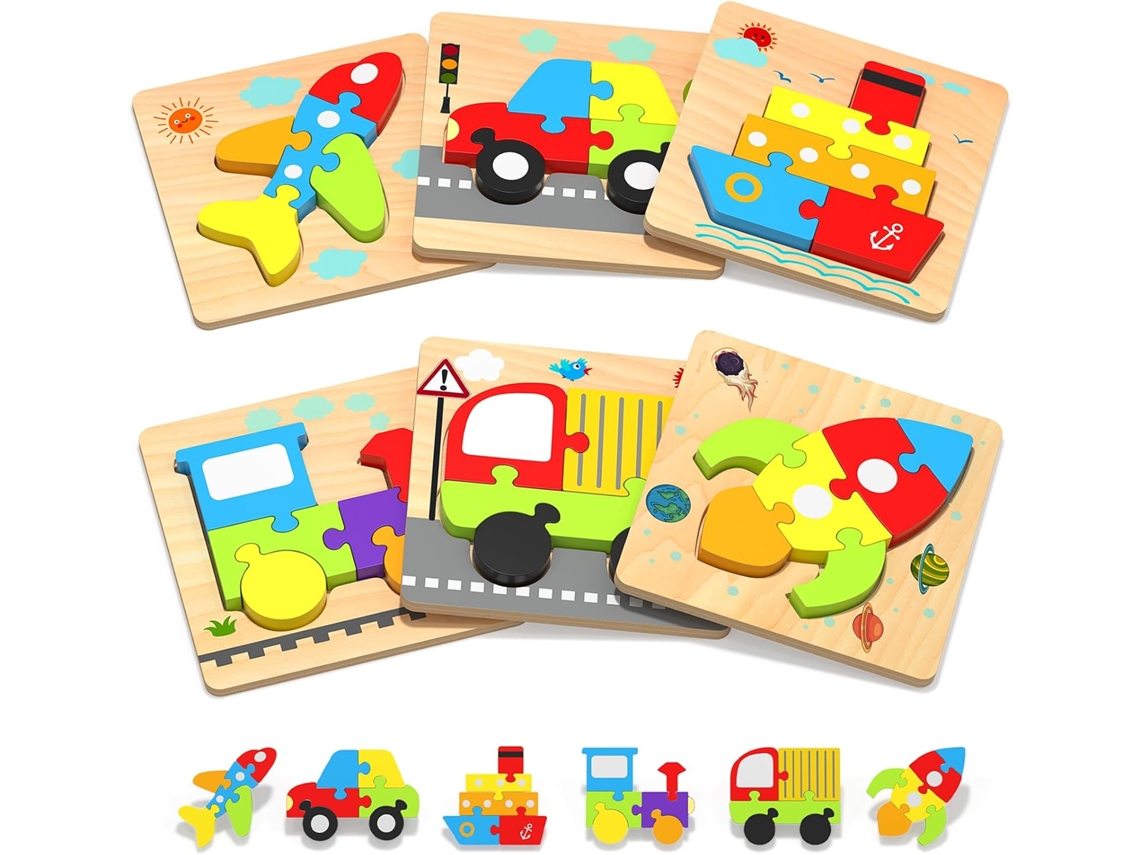 Puzzles De Madeira Para Bebés E Crianças De 1, 2 E 3 Anos, Brinquedos Montessori Educativos Para Bebés(6 Peças) Estilo Misto Hexinyigjly