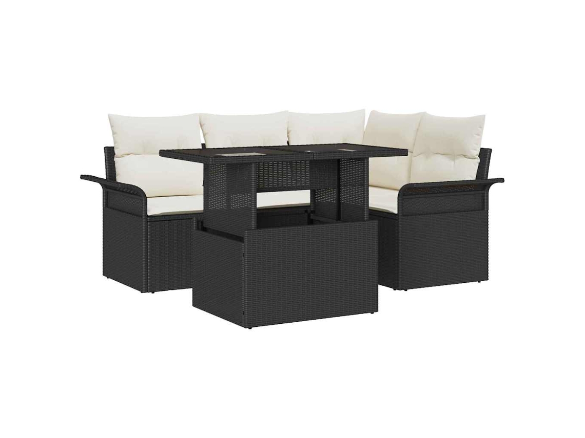 Vidaxl Conjunto De Sofá De Jardim 5 Pcs Preto Rattan De Polipropileno