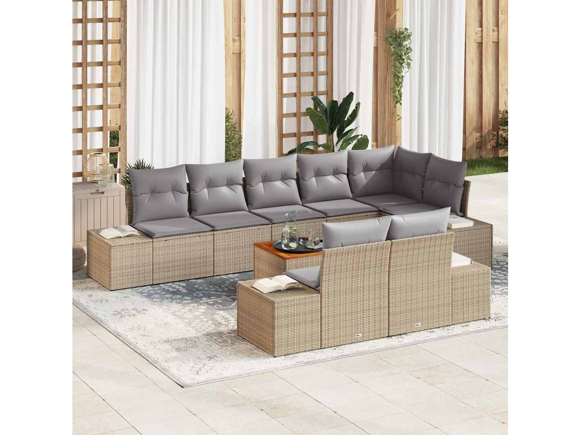 Vidaxl Conjunto De Sofá De Jardim 9 Pcs Bege E Cinzento Claro