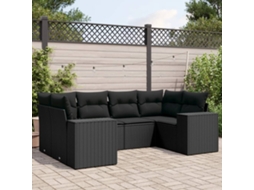 Vidaxl 6 Pcs Conjunto Sofás De Jardim C/ Almofadões Vime Pe Preto