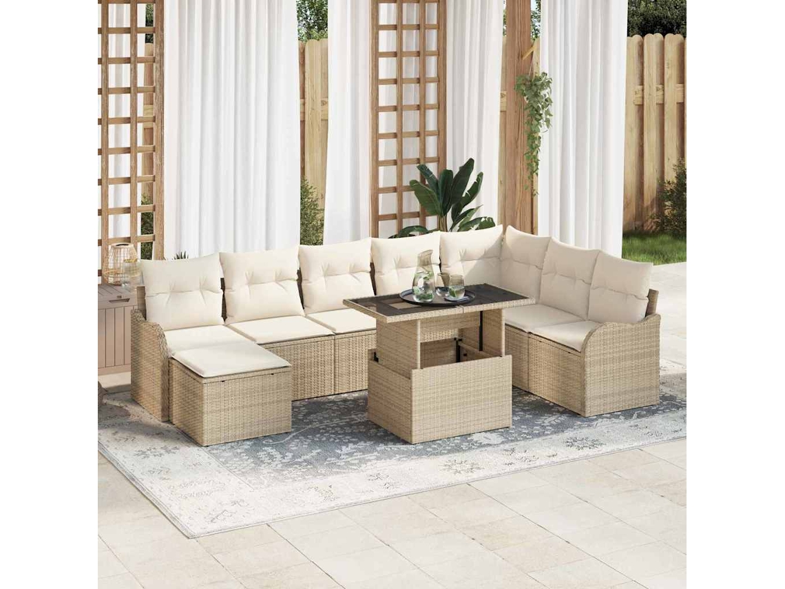 Vidaxl Conjunto De Sofá De Jardim 9 Unid. Bege