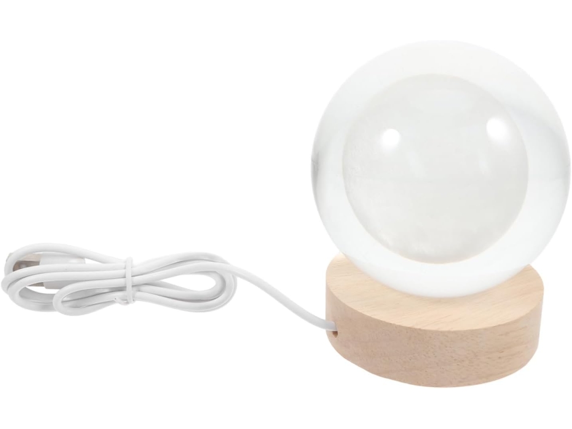 Bola De Cristal Luminosa Baluue Com Base Madeira, Luminária Noturna Em