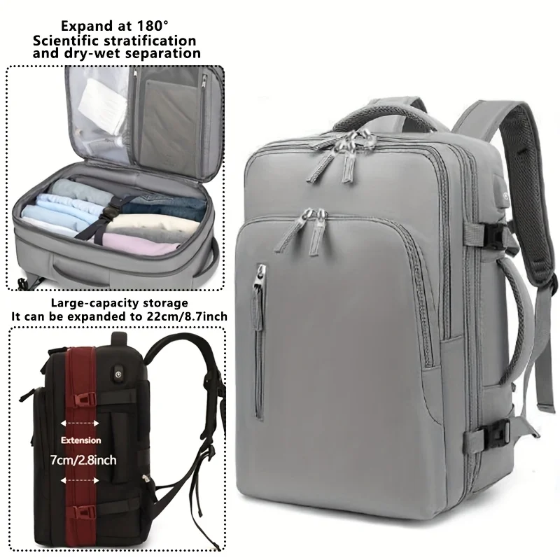 Mochila Cinza Expansível De 15 Polegadas Com Compartimento Para Laptop (molhado/seco)