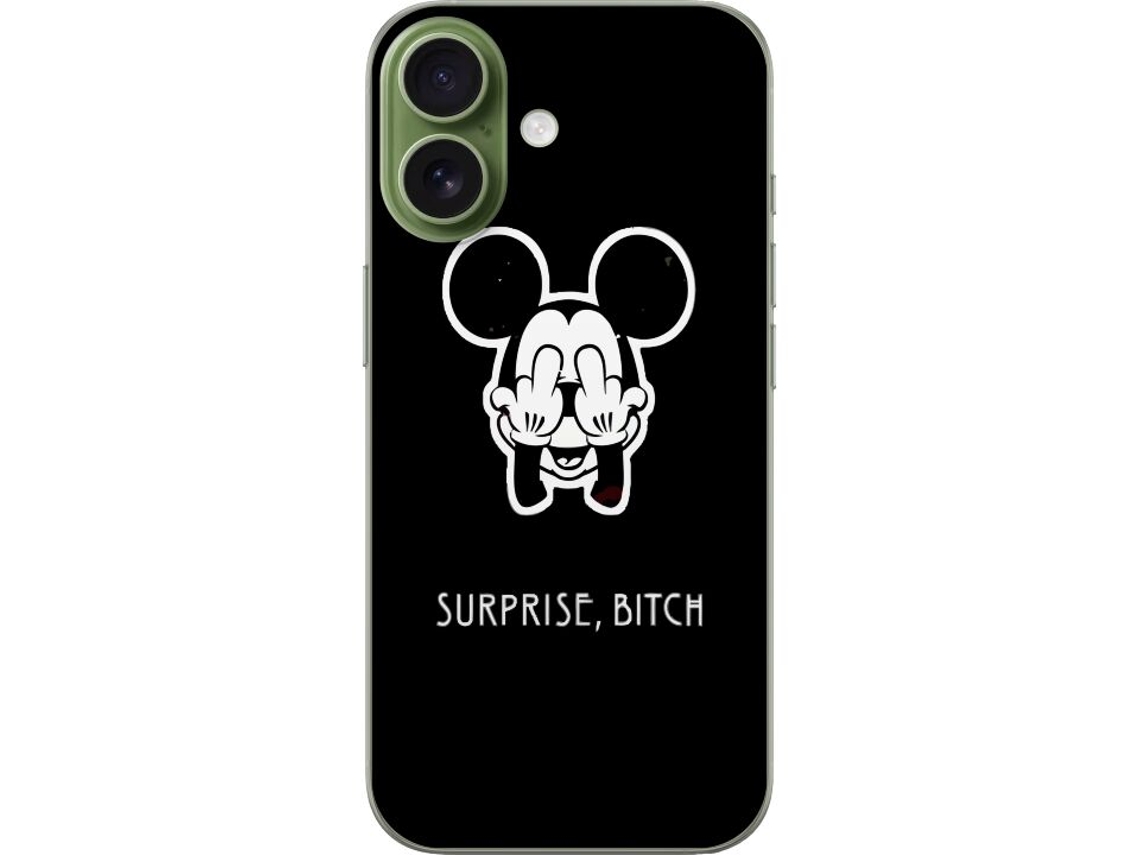 Capa Para Celular Compatível Com Apple Iphone 17. Estampa De Rato Em Preto E Branco Fazendo Gesto Provocativo Com Texto Sobre Fundo Escuro, Um Motivo