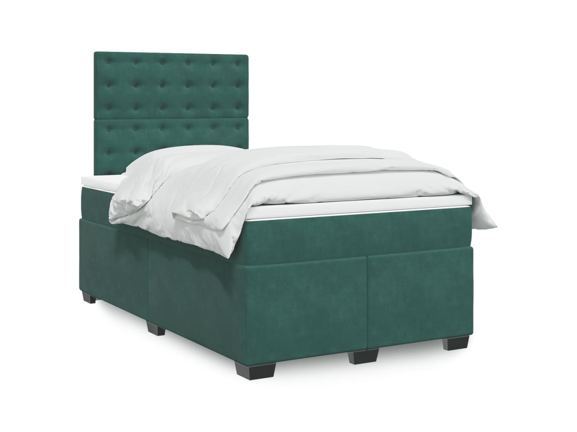 Cama Boxspring Com Colchão 120x200 Cm Veludo Verde-escuro