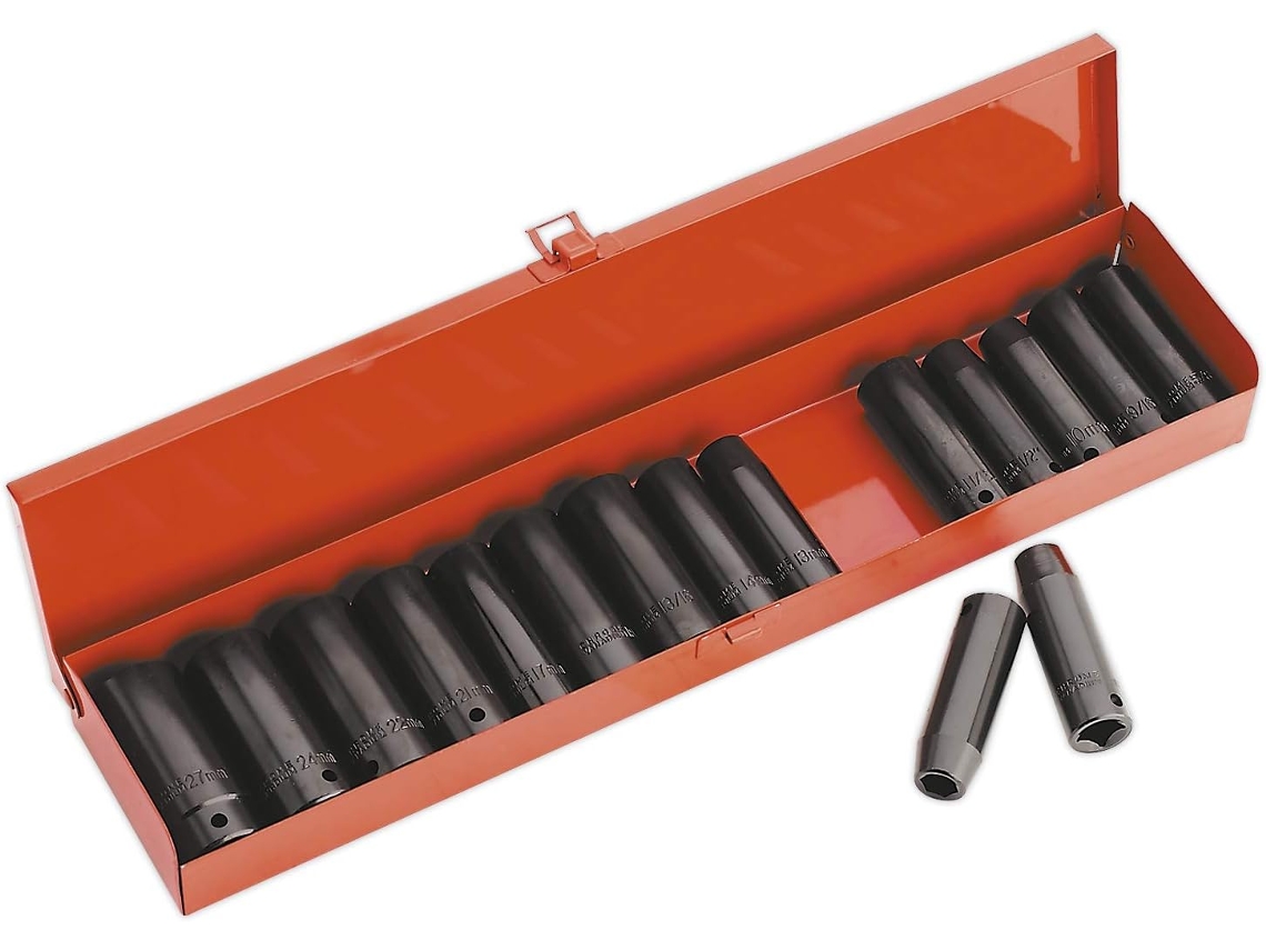 Conjunto De Soquetes De Impacto Profundo Ak685 Com 16 Peças E Encaixe Quadrado De 1/2"