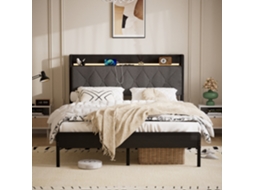 Cama Estofada Com 2 Portas Com Usb Com Tomadas Com Cabeceira Com Armazenamento Preto E Cinza Ideal Para Quarto