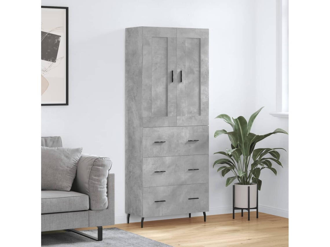 Vidaxl Armário Alto 69,5x34x180 Cm Derivados De Madeira Cinza Cimento