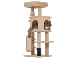 Torre De Arranhar 104 Cm Com Plataformas, Pente De Limpeza, Bolas E Almofada, Bege