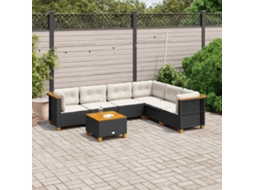 Vidaxl 7 Pcs Conjunto De Sofás P/ Jardim C/ Almofadões Vime Pe Preto