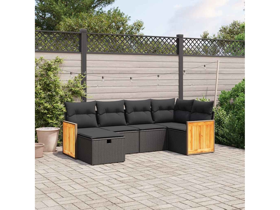 Vidaxl 6 Pcs Conjunto Sofás De Jardim C/ Almofadões Vime Pe Preto