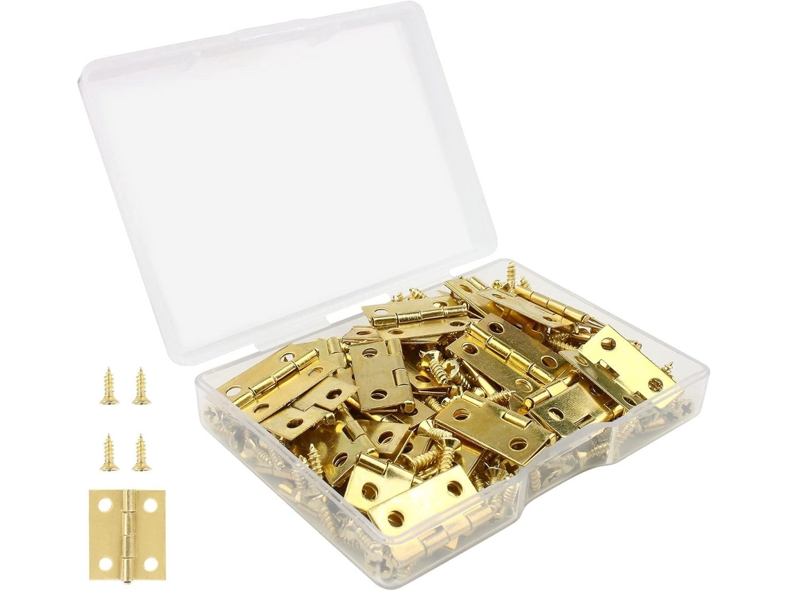 Dobradiças Em Miniatura 18x15mm Em Aço Inoxidável Com Acabamento Em Latão Dourado, 50 Peças Com 200 Parafusos Para Gavetas