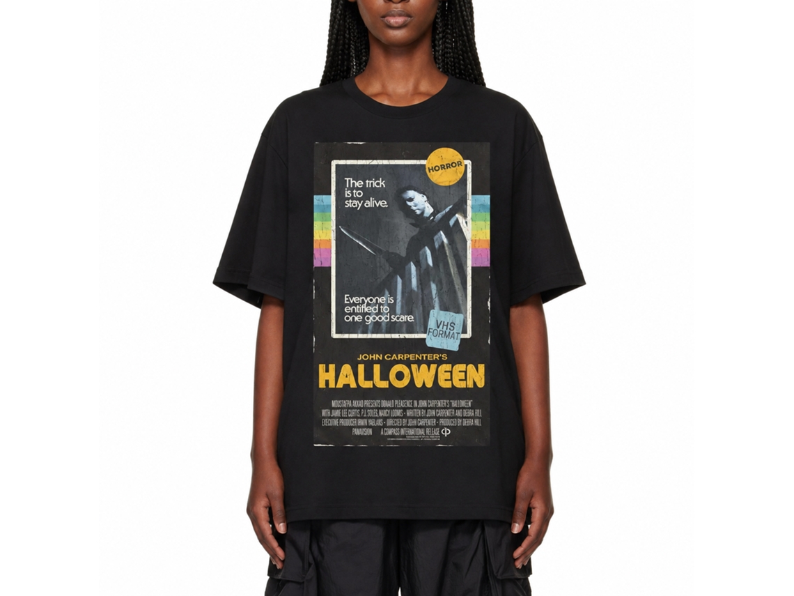 Rockinstone Halloween Vhs Tape Black Adult T-shirt Size:xxxl