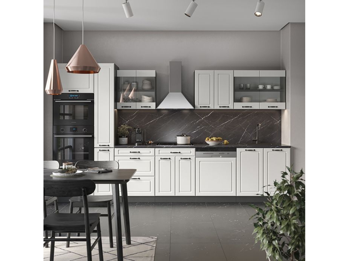 Cozinha R-Line, 350 cm com armário alto, sem bancada, Cottage branco/antracite, Vicco