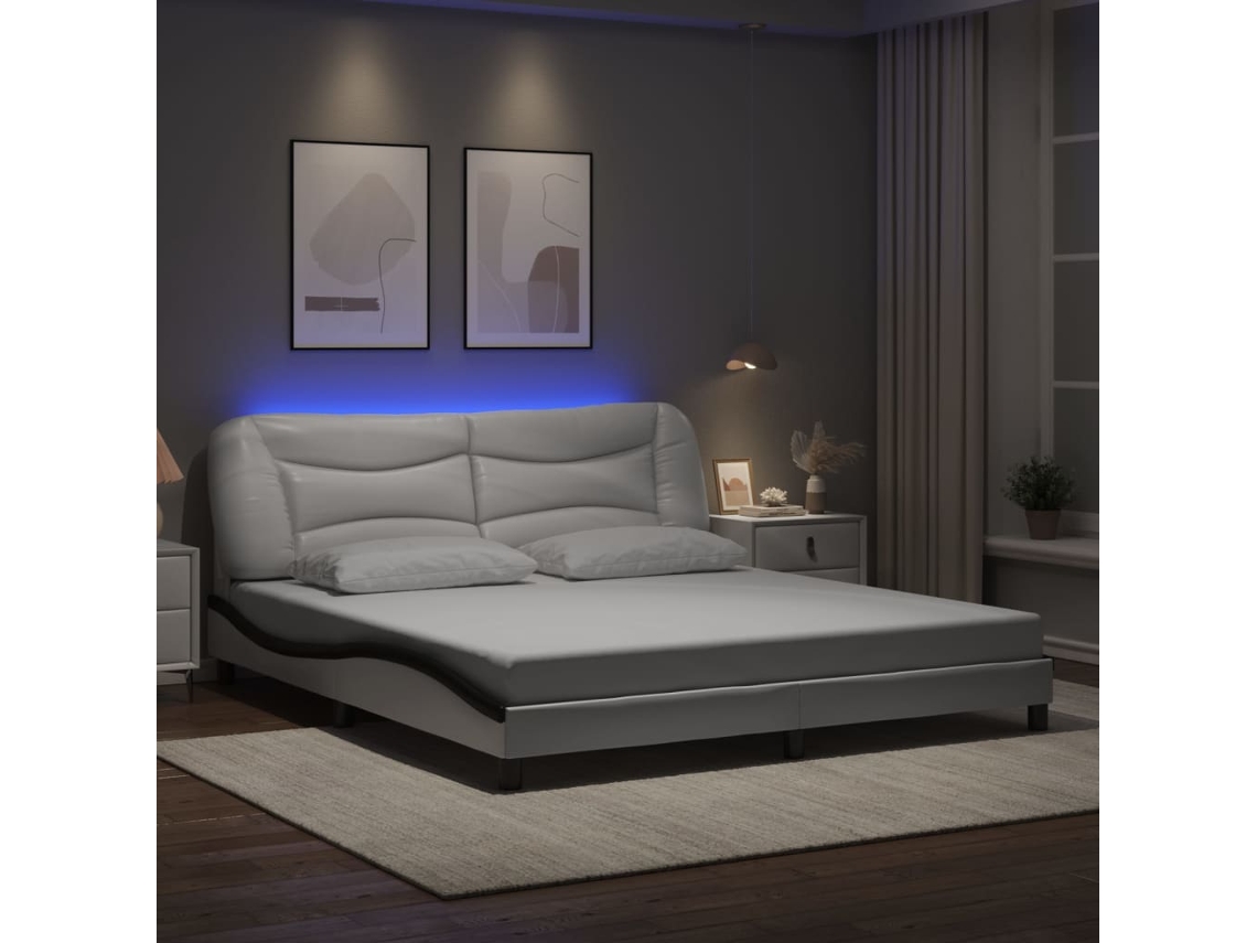 Vidaxl Estrutura De Cama Com Led Sem Colchão Hvar 180x200cm Branco/preto