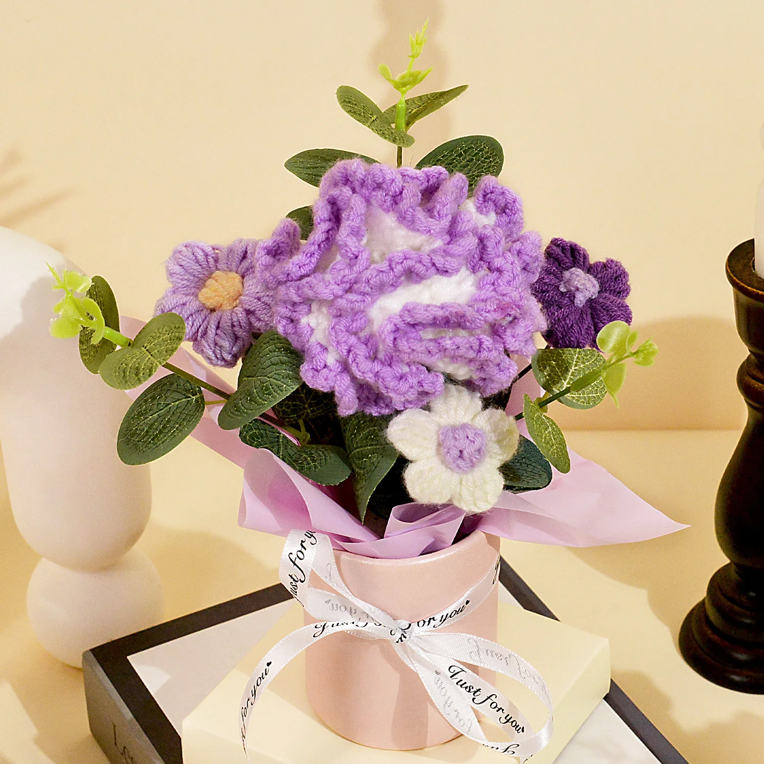 Buquê De Cravos De Crochê Feito À Mão (roxo) - Decoração Para Casa E Presentes