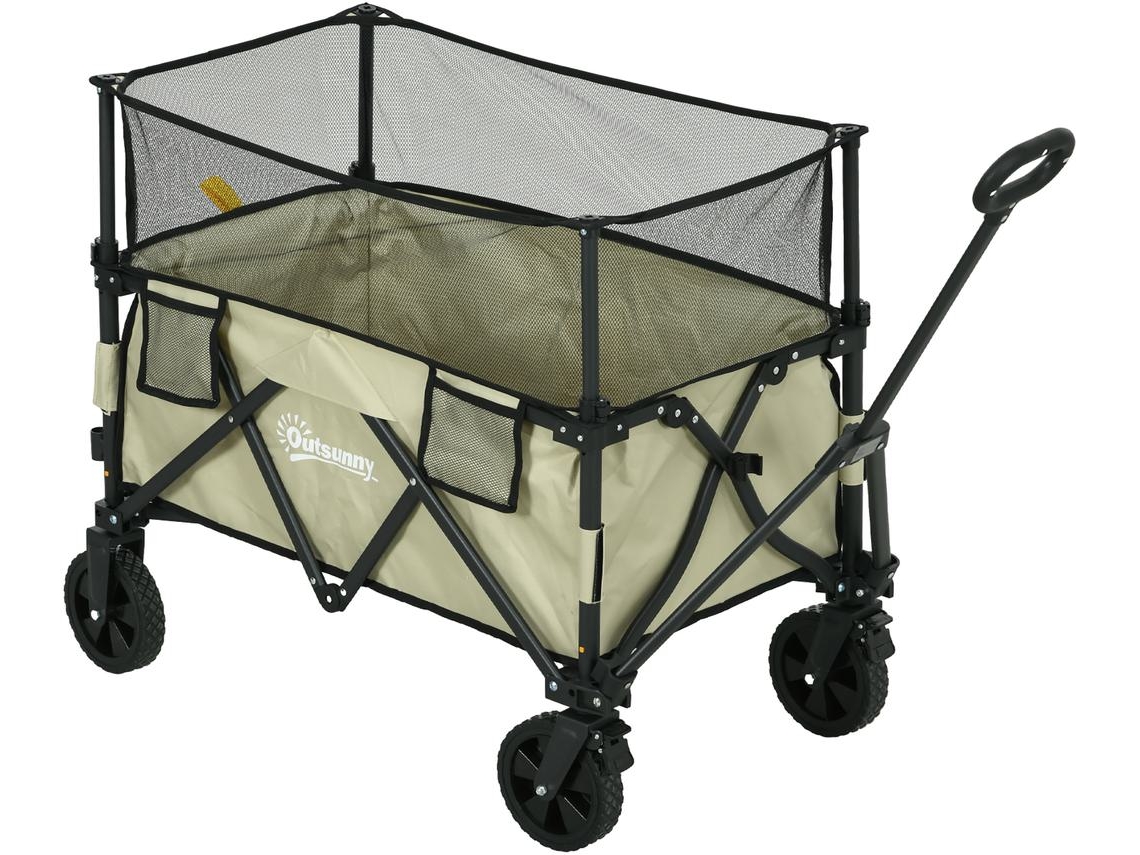 Carrinho De Transporte Dobrável Aço E Tecido Oxford 600d Cor Cáqui 101x61x70-110 Cm Outsunny