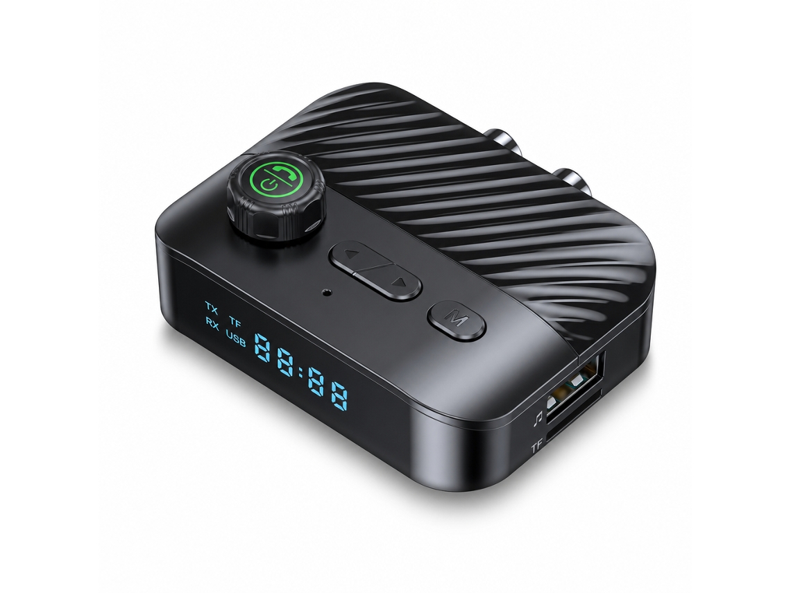 Adaptador de áudio Bluetooth 5.3 com transmissor e receptor, entrada digital, reprodutor de MP3 USB e cartão TF.