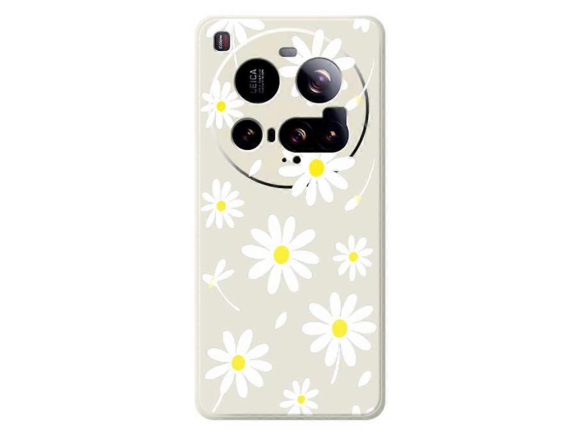 Capa Tkdaddy Para Xiaomi 15 Ultra Com Estampa De Margaridas Branca E Bordas Retas Em Tpu, Capa Traseira Bege