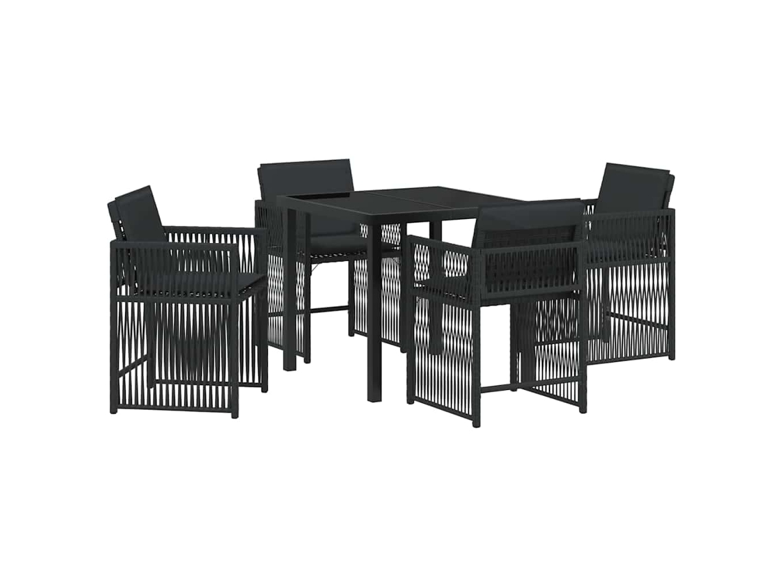 Conjunto de Jantar para Jardim 5 Pcs - Móveis de Jardim para Refeição Preto Vime Pe HARLANV1