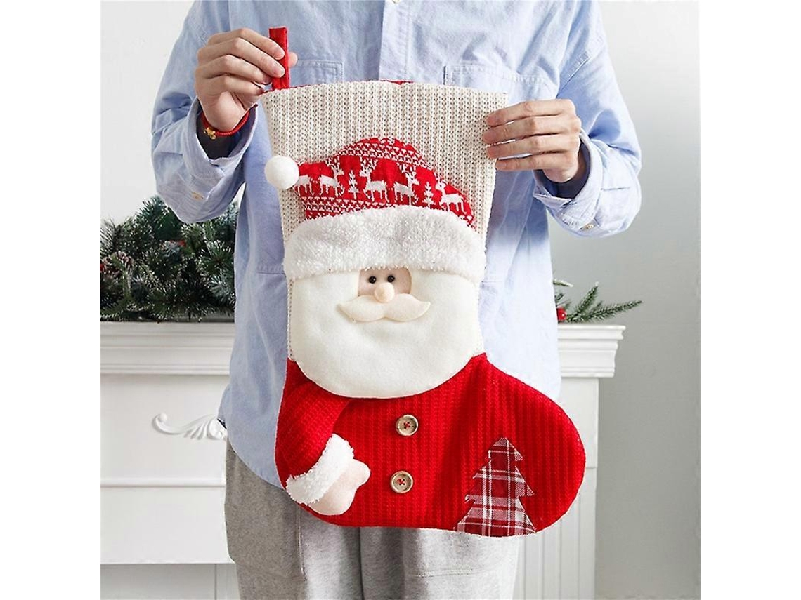 Meias De Natal Vermelhas Plus Size, Meias De Natal De Tricô Branco, Decoração De Lareira Com Papai Noel, Decoração De Casa. Hengjian