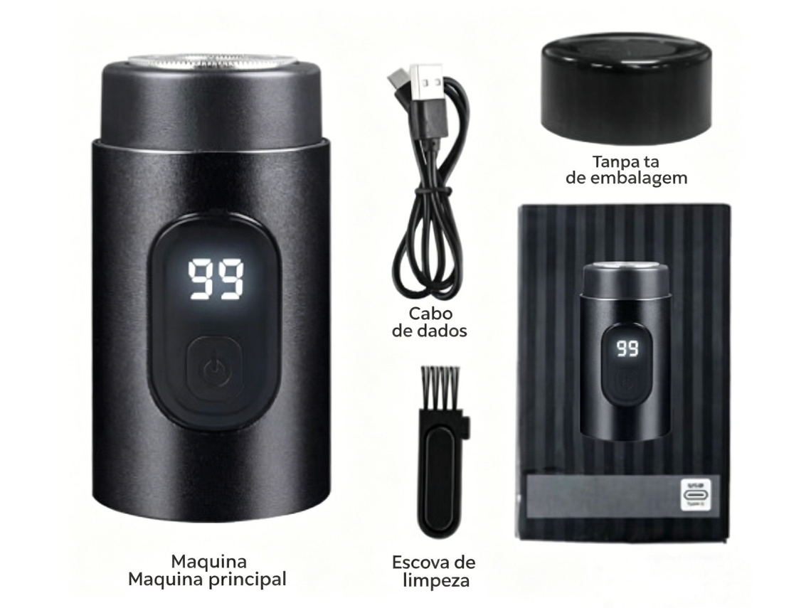 Compatível Barbeador Elétrico Mini Portátil, Display Digital, Cabeça Lavável, Recarregável Usb, Ideal para Viagens e Uso Diário STELASPLEN