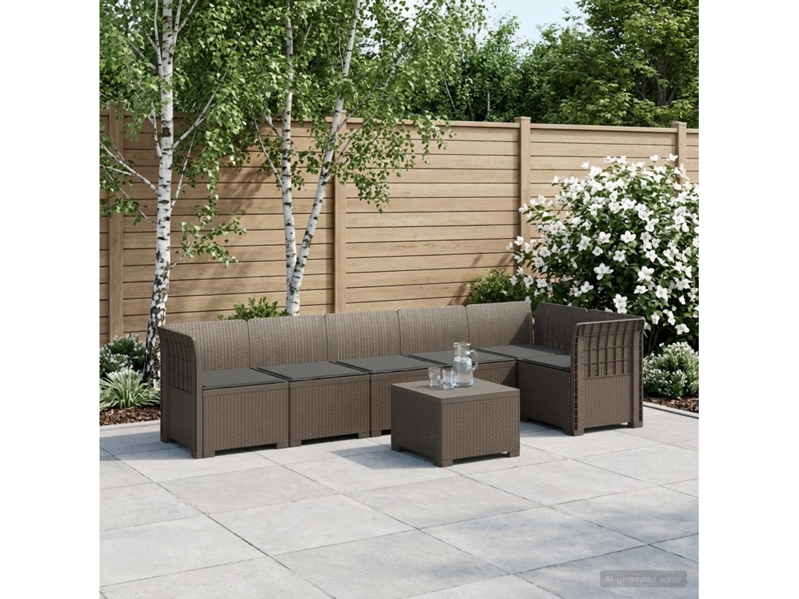 Vidaxl Sofá De Jardim Para 6 Pessoas Com Almofadas Aparência De Rattan