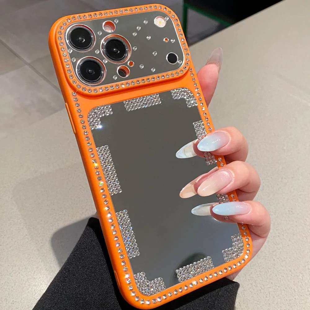 Capa Para Celular Com Espelho De Maquiagem (laranja) Para Iphone 17, Capa Traseira À Prova De Choque