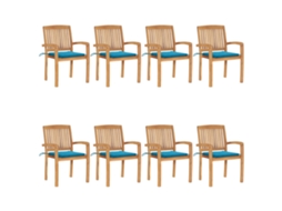 Vidaxl Cadeiras De Jardim Empiháveis C/ Almofadões 8 Pcs Teca Maciça