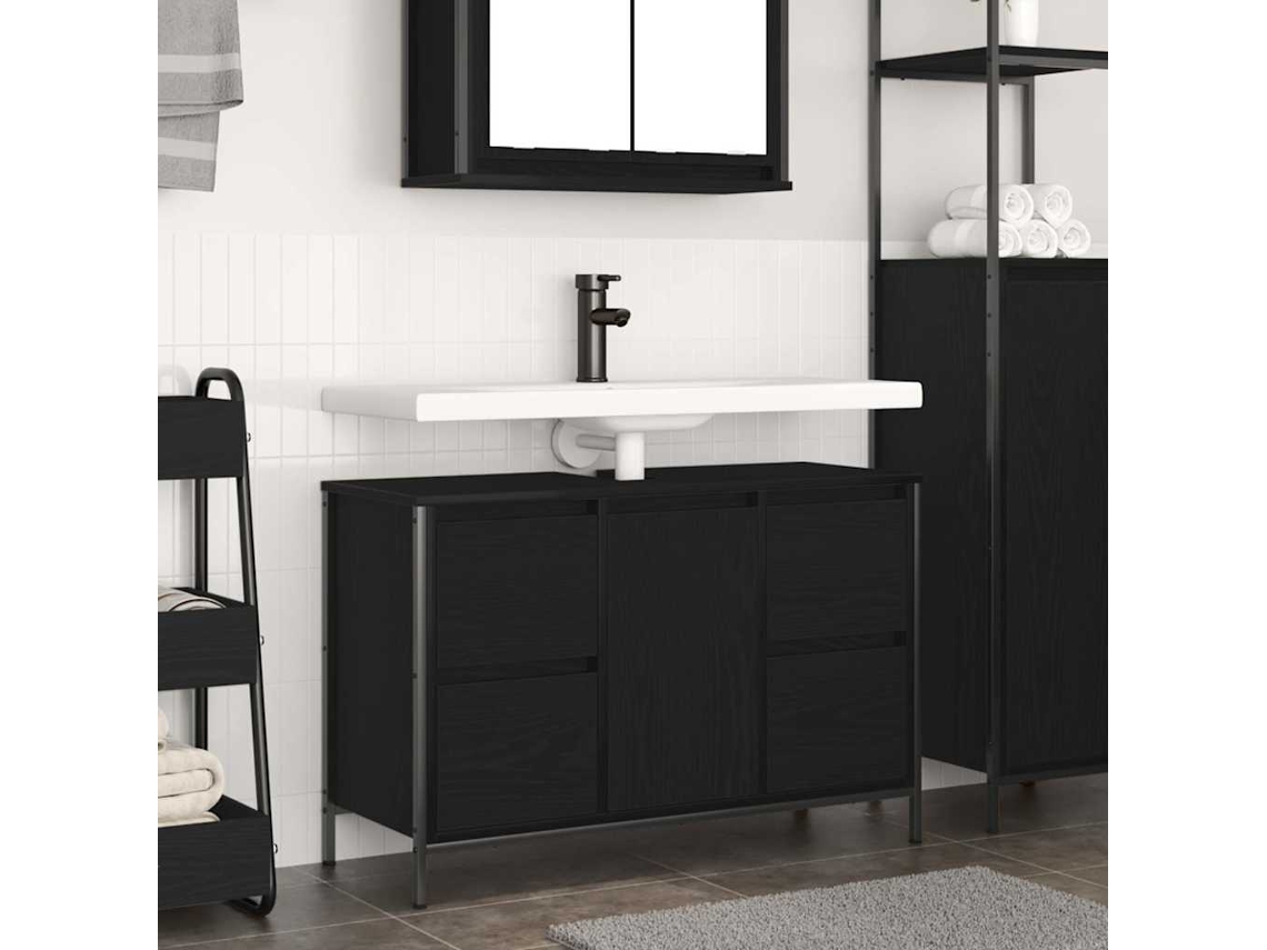 Vidaxl Armário Para Lavatório Com Gavetas, Carvalho Preto, 90x34,5x60 Cm