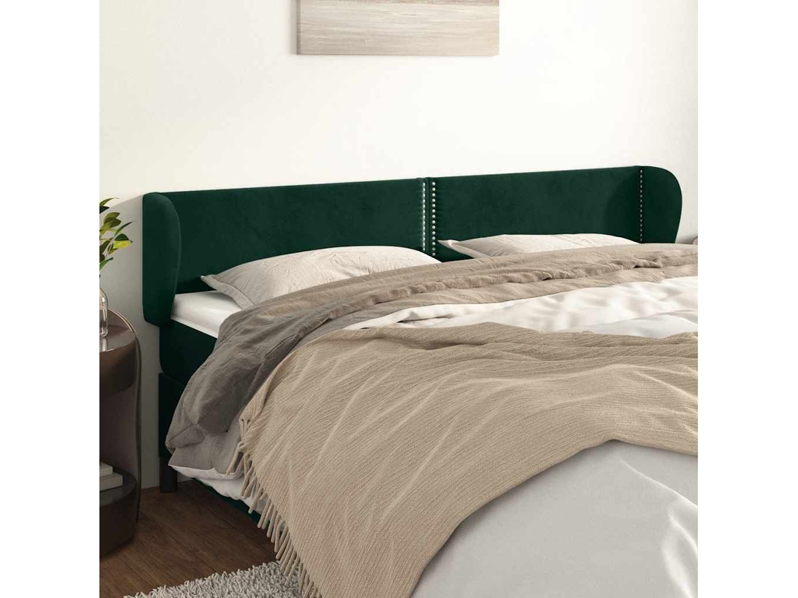 Cabeceira De Cama | Painel De Cama C/ Abas Veludo 203x23x78/88cm Verde-escuro