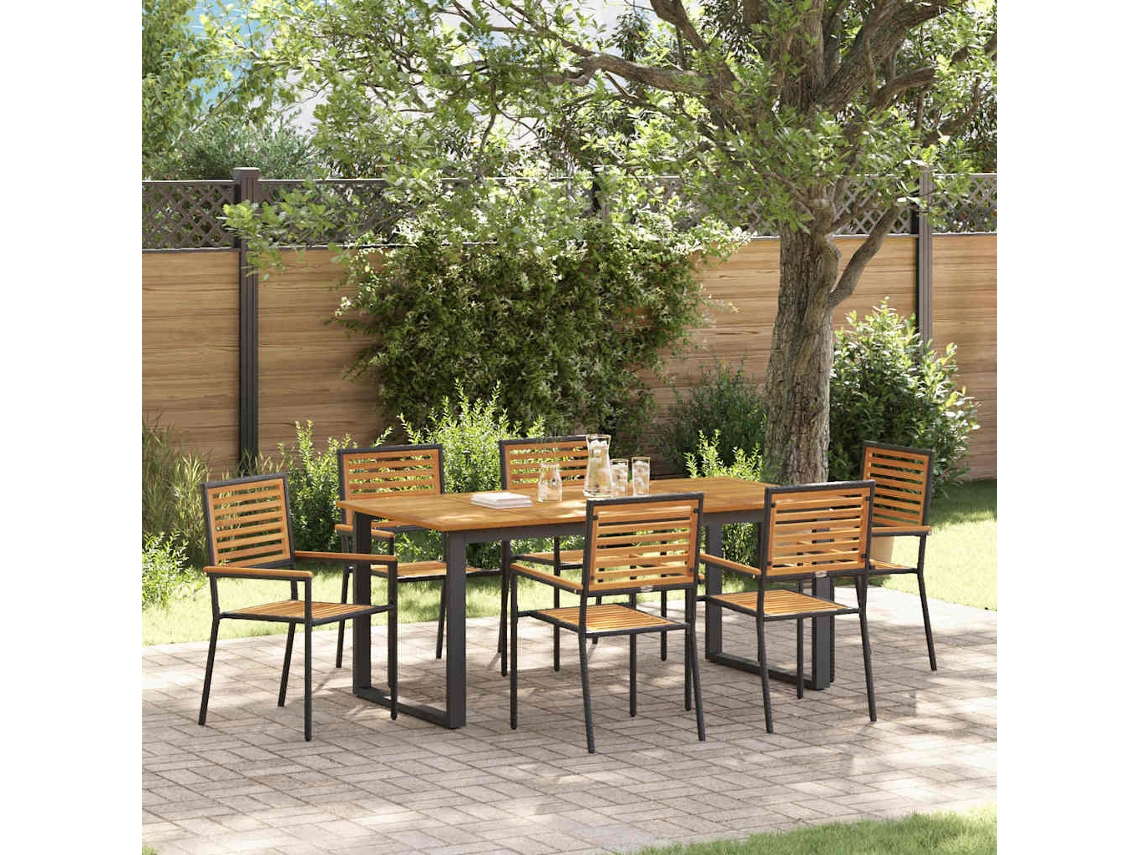 Vidaxl Conjunto De Jantar Para Jardim 7 Pcs Preto