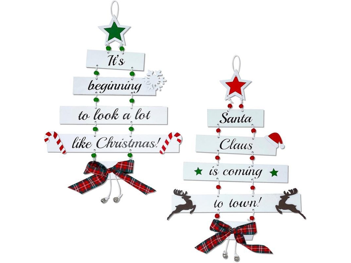Decoração de Natal em Madeira Grande Suspensa para Quarto 2 Peças S/MARCA
