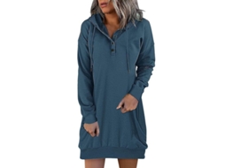 2026-vestido De Sudadera Con Capucha Mujer Otoño Invierno Solido Casual Manga Larga L Azul Marino